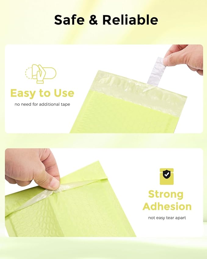 Metronic Bubble Mailers 6x10" 100 Pack Pale Yellow Self-Seal Padded Envelopes Usable Size 6x9" Waterproof Bubble Envelopes Bulk for Small Business Padded Mailers for Mailing Jewelry #0