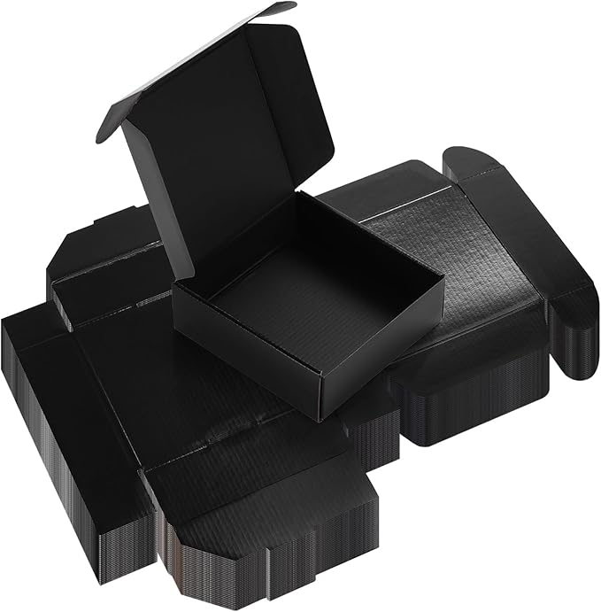 Rempry 30 Pack 6x6x2 Black Small Shipping Boxes, Cardboard Corrugated Mailer for Small Business, Gift Boxes for Mailing Packing
