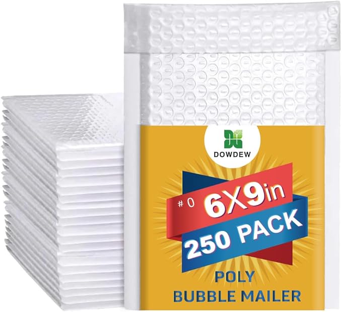 Water Resistant Bubble Envelope Mailers [250 Pack] 6 inch x 9 inch #0 White Poly Padded Shipping Envelopes Self Sealing Cushioned Packaging Bags