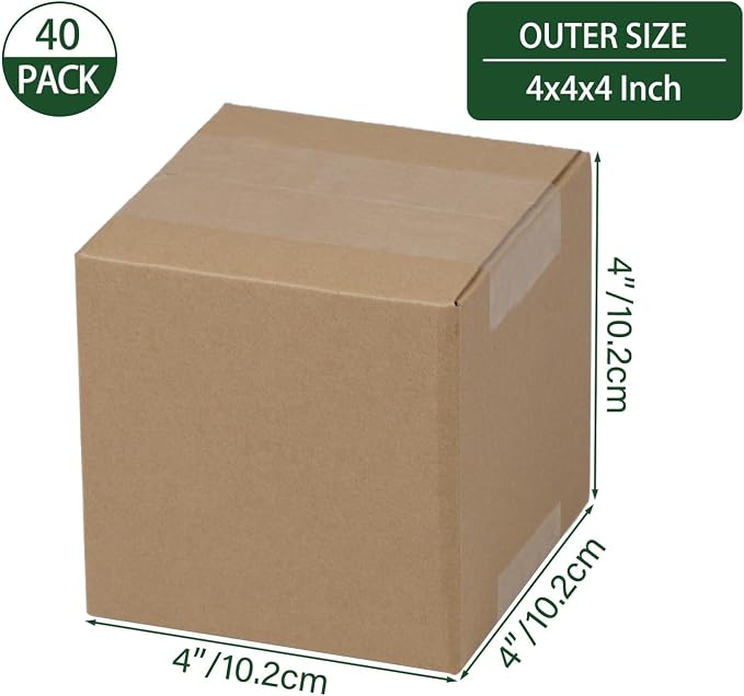 4x4x4 Inches Shipping Boxes Set of 40, Brown Corrugated Cardboard Box Literature Mailer for Packing Small Business