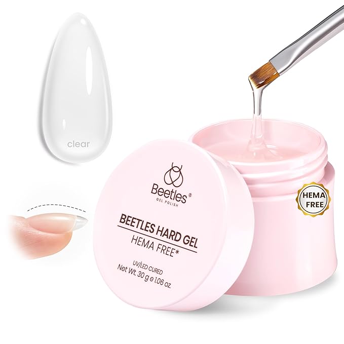 Beetles HEMA-Free Hard Gel-Dewy Breeze 1 oz 9 in 1 Nail Extension,Sculpting,Building Apex & Nail Repair for Pros,Clear Builder Nails Gel,High Hardness, UV & LED Lamp Needed