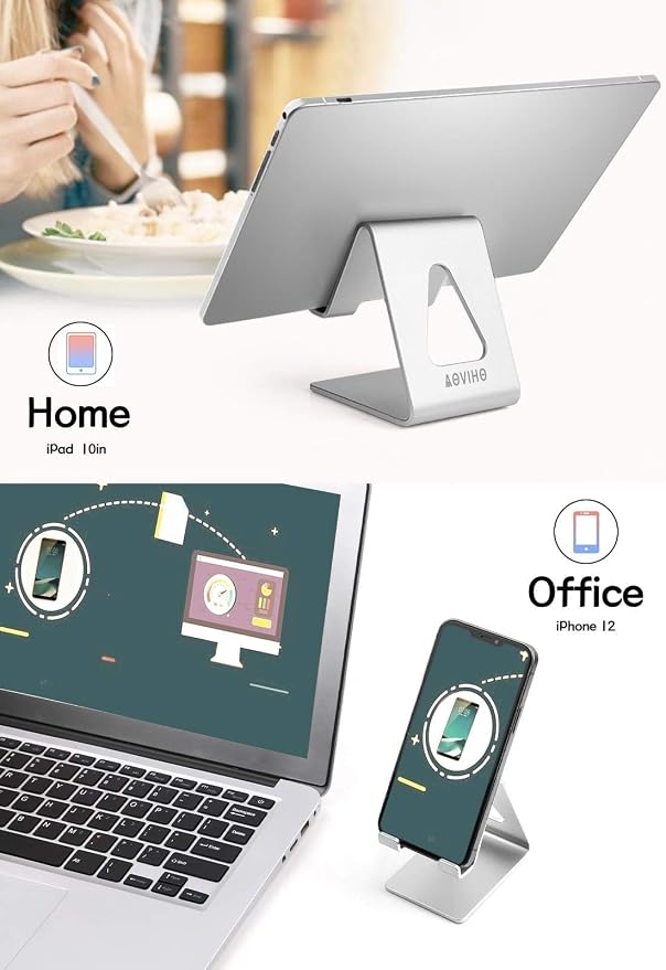 Aoviho Cell Phone Stand for Desk, Aluminum Phone Holder,Silver | Built to Last, Hands-Free Viewing, Fits iPhone 17/16/15 Series & Samsung Galaxy, Ideal for Home & Office