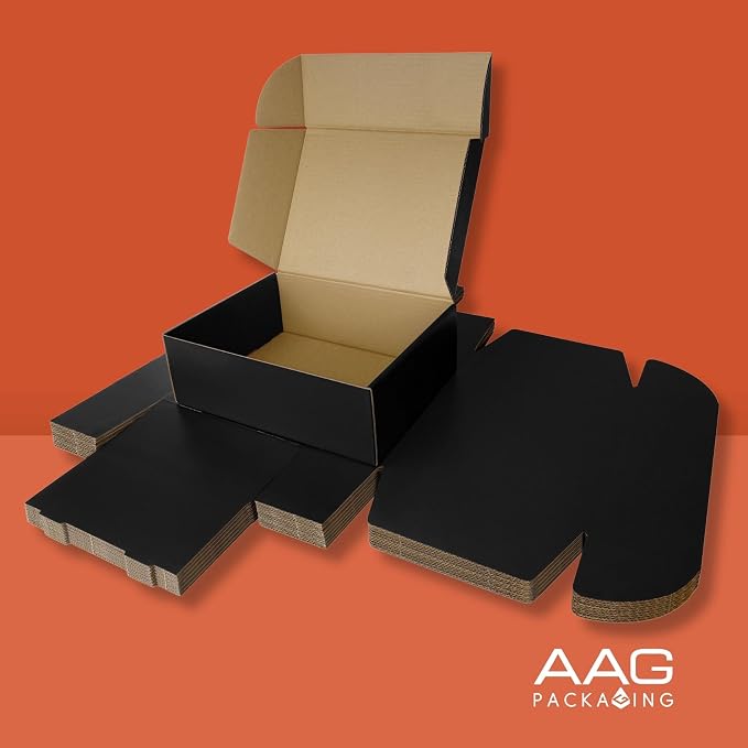 Corrugated Shipping Box Mailers, Kraft Brown, Triple-Layer Board Secure Slot Closure (Black, 12"x9"x4" / Set of 10)