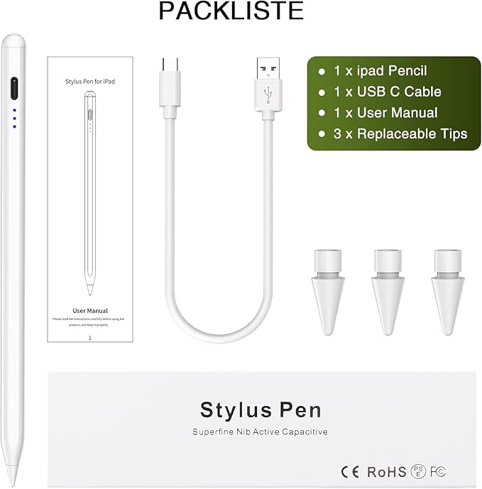 Stylus Pen for iPad 2018-2025, 15 Mins Fast Charging Pencil (1st Generation) with Plam Rejection & Tilt Magnetic Digital Pens for iPad 6-9/10/11, Air 3/4/5/M2/M3, Mini 5/6/7, Pro 11/12.9/M4/M5