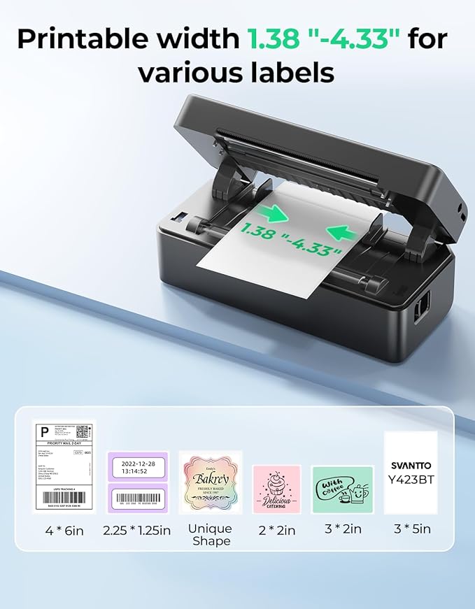 SVANTTO Bluetooth Thermal Label Printer, 4x6 Shipping Label Printer for Small Business, Compatible with iOS, Android, Windows, Mac, Amazon, Ebay, Shopify, USPS, UPS, Etsy, Black