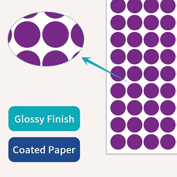 1" Purple Dot Stickers 1050 PCS Circle Round Color Coding Label | Used for manual labor in kindergartens, garage yard price sales, organizing activity color groups,marking spice bottles