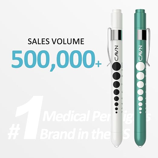 CAVN Pen Light with Pupil Gauge LED Penlight for Nurses Doctors | 2 Pcs Reusable Medical Penlight for Nursing Students (Teal/White)