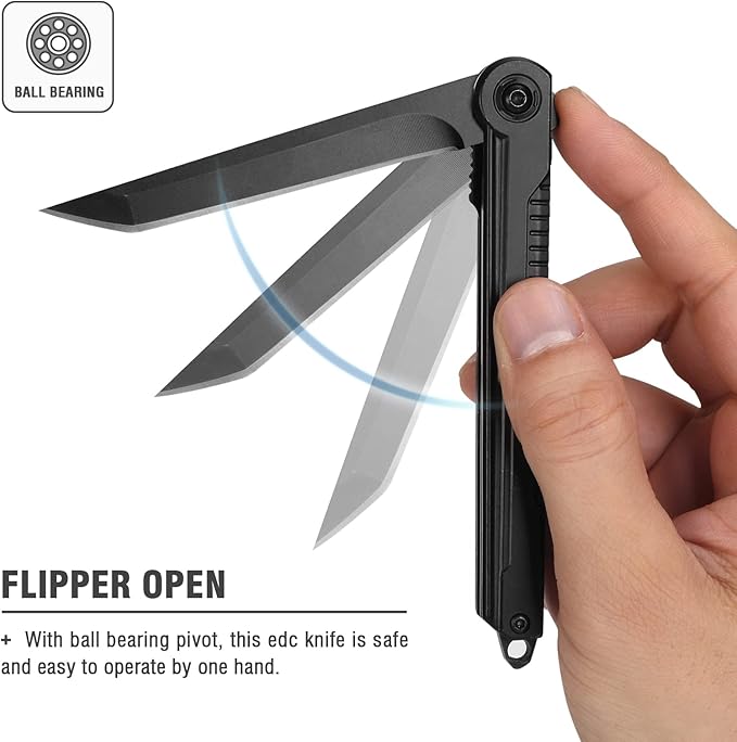 EDC Pocket Knife - 7CR13Mov Steel Tanto Blade, Slim Survival Knife with Clip and Liner Lock, Window Breaker for Outdoor Camping- Stocking stuffer Gifts for Men Women
