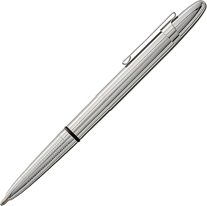 Fisher Space Pen Chrome Bullet Pen, Pressurized Ballpoint Pen, Compact Size, Writes Upside Down and in Extreme Temperatures, Smooth Black Ink, Medium Point, Pocket Clip, Gift Box, Made in USA