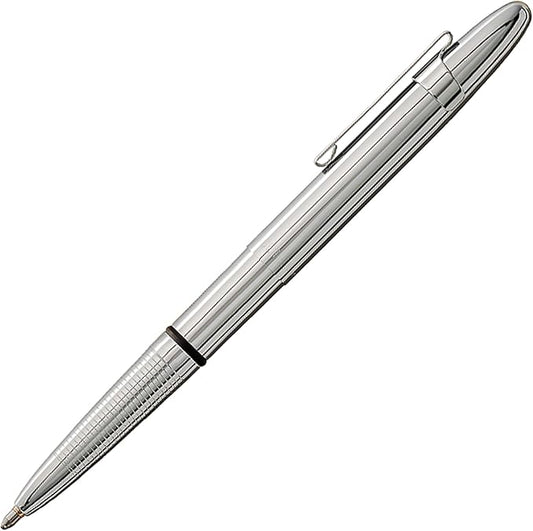 Fisher Space Pen Chrome Bullet Pen, Pressurized Ballpoint Pen, Compact Size, Writes Upside Down and in Extreme Temperatures, Smooth Black Ink, Medium Point, Pocket Clip, Gift Box, Made in USA