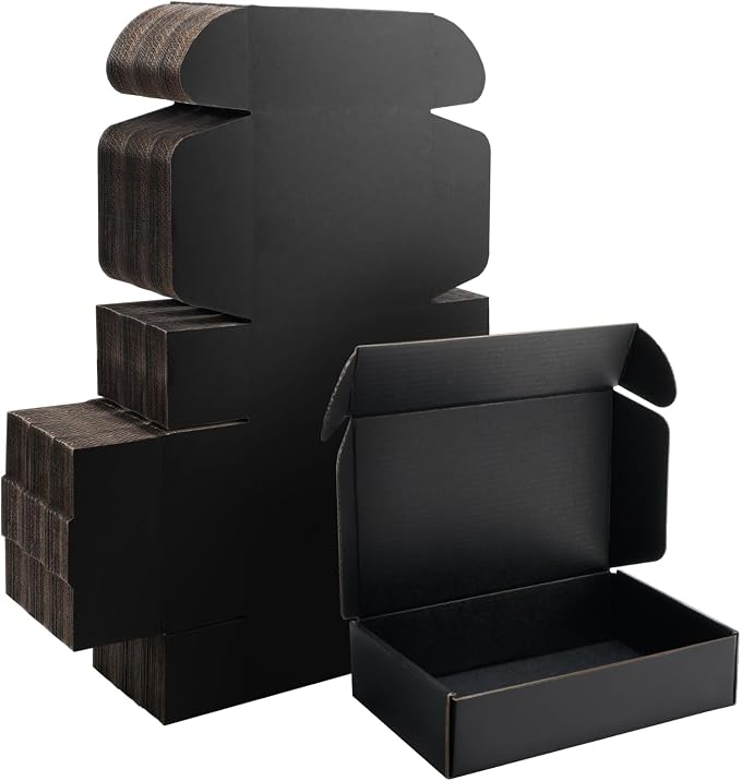 8x5x2 inch Black Shipping Boxes for Small Business- Set of 25 | Sturdy ECT 32 Corrugated Cardboard Mailer Boxes, Easy Assemble for Packaging, Mailing, Gift