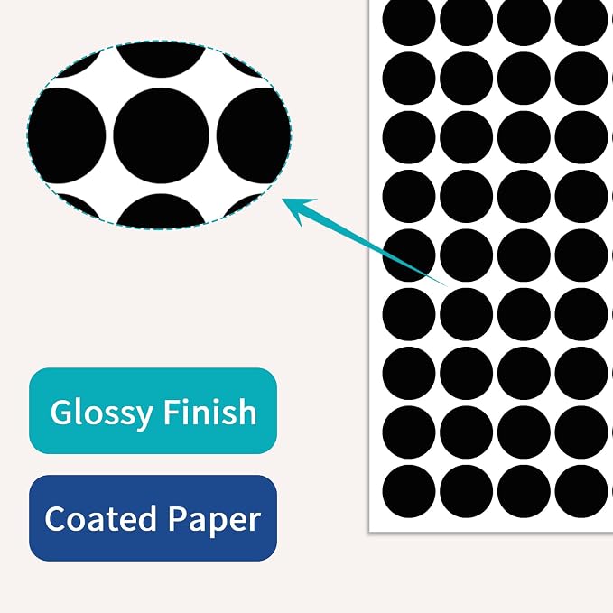 1" Black Dot Stickers 1050 PCS Circle Round Colored Coding Label | Used for manual labor in kindergartens, garage yard price sales, organizing activity color groups,marking spice bottles