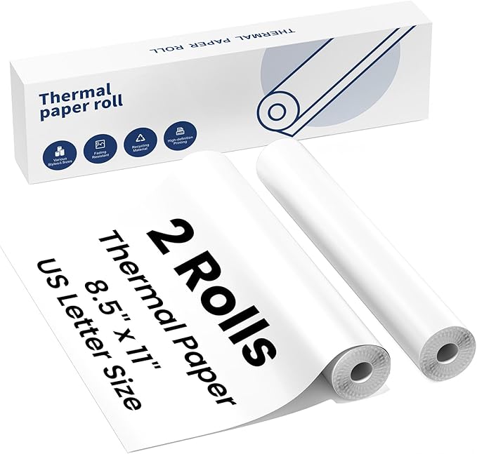 Thermal Paper 8.5" x 11" US Letter Size, 2 Rolls Quick-Dry Thermal Printer Paper, Compatible with A285M A282M A281M M835 M834 M832 Portable Printer