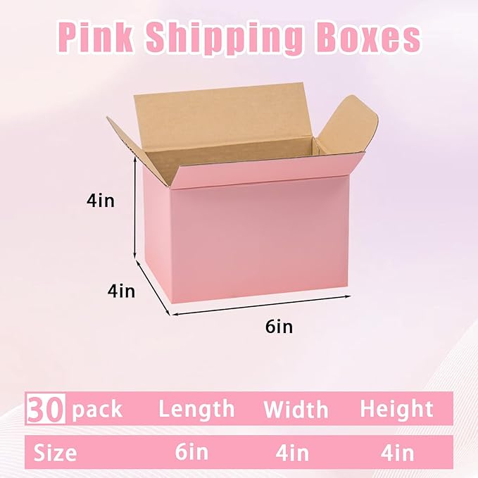 Small Pink Shipping Boxes 6x4x4 Inches, 30 Pack Mailer Boxes, Corrugated Cardboard Boxes for Packaging, Shipping, Mailing