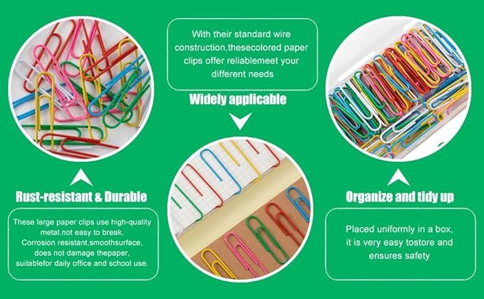 110 Pcs 2 Inch Colorful Paper Clips, Assorted Colored Coated Jumbo Reusable Big Paperclips, Durable and Rustproof, Large Colored Paperclips for Office School Document Organizing