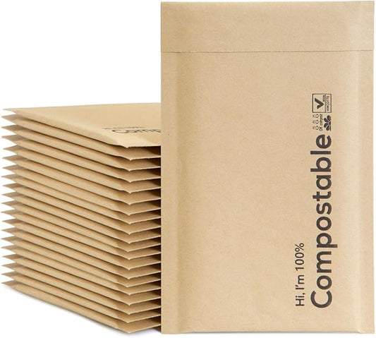 8.5x12 100% Biodegradable Brown Kraft Bubble Mailers,25 Count #2 Compostable Padded Packaging Wrap Envelopes Pouches Eco Friendly Self Seal Bags