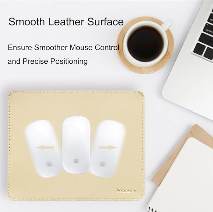 Leather Mouse Pad - Wood Mouse Pad, Double Side Mouse Pad with Stitched Edge, Waterproof Ultra Thin Mouse Pad for Computers, Laptop, Office & Home, 10.2 x 8.3 Inch, 1 Pack (Beige)