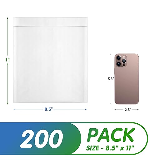 Kraft Bubble Mailers 8.5 x 11 Inch White, Padded Envelopes Self Seal, Pack of 200, Bubble Lined Kraft Paper Mailing Envelopes for Shipping
