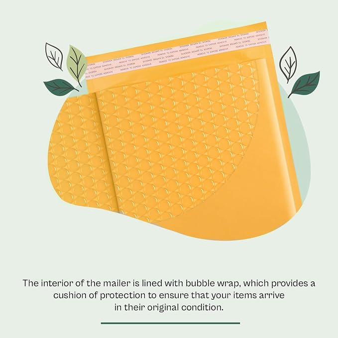 PSBM #5 100 PCS 10.5 x 16 Inch Kraft Bubble Mailers, Yellow Padded Envelopes, Self-Sealing Peel-Off Strip, Ideal for Shipping CD, DVD, Jewelry, Photos, Magazine, Books, Clothes and More