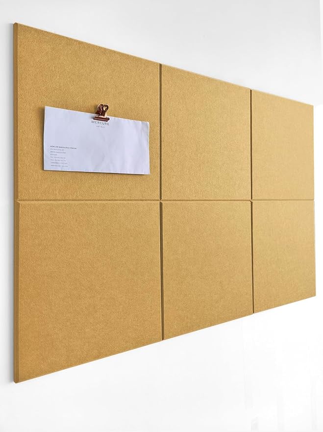 Cork Board 24 x36 Alternative - 6 Pack Felt Wall Tiles with Safe Removable Adhesive Tabs, Cork Boards for Walls Cork Board for Home Office Pin Board Tack Board - Mustard