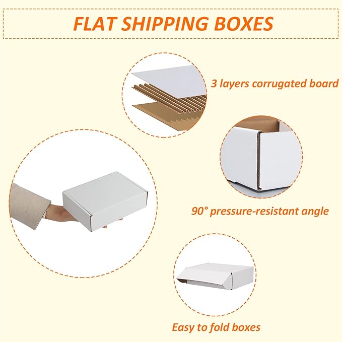 HORLIMER 7x5x2 inches Shipping Boxes Set of 25, White Corrugated Cardboard Box Literature Mailer