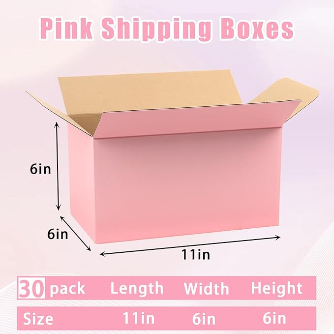 11x6x6 Pink Shipping Boxes, 30 Pack Mailing Boxes for Small Business, Corrugated Cardboard Boxes for Packaging, Shipping