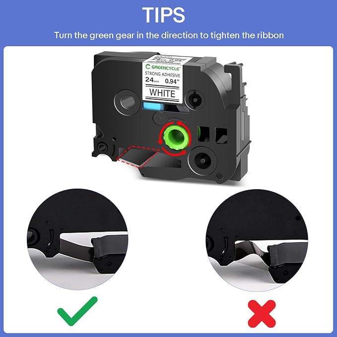 GREENCYCLE 2 Pack TZe-S251 Extra Strength Adhesive 24mm 1 inch Label Tape | Compatible for Brother P-touch TZeS251 TZ-S251 24mm 0.94 Laminated White TZe TZ Tape for PT-D600 D610BT P700 P710BT P750W