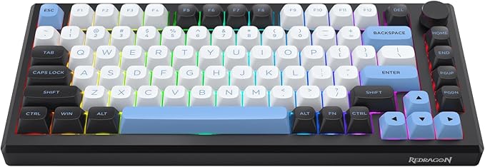 Redragon K739 Wireless Mechanical Keyboard, QMK/VIA Programmable, Anodized Aluminum Alloy, MDA Keycaps Gasket RGB Gaming Keyboard with Pre-Lubed Switches, 75% Tri-Mode Hot Swappable for PC Mac