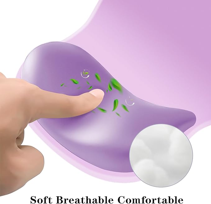 Mouse Pad with Wrist Rest,Ergonomic Mouse Pad with Comfortable Gel Wrist Rest Support and Non-Slip PU Base for Easy Typing Pain Relief, Durable and Washable (Purple Pink)
