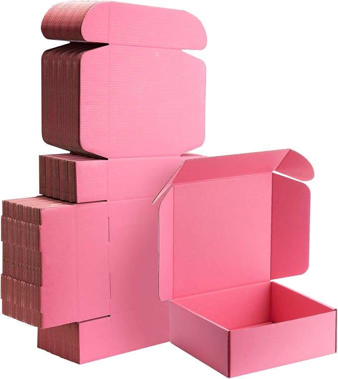8x8x3 inch Pink Shipping Boxes for Small Business- Set of 25 | Sturdy ECT 32 Corrugated Cardboard Mailer Boxes, Easy Assemble for Packaging, Mailing, Gift