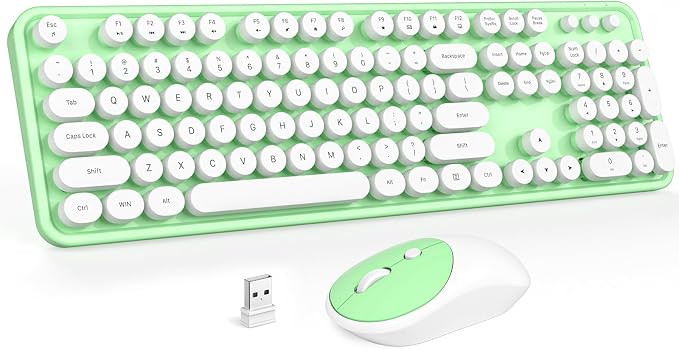 MOFII Wireless Keyboard and Mouse Combo, 2.4GHz Full Size Typewriter Keyboard Round Keys, USB Receiver for Laptop, PC, Desktop, Windows (Green White)