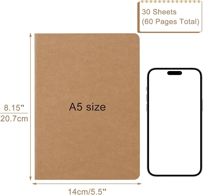 ZCZN 100 Pack A5 Kraft Notebooks Bulk, 8.15x5.5 Inches Graph Paper Journaling Notebooks, Notebooks for Work, Composition Notebooks for School, Journal Notebooks for Office, 60 Pages