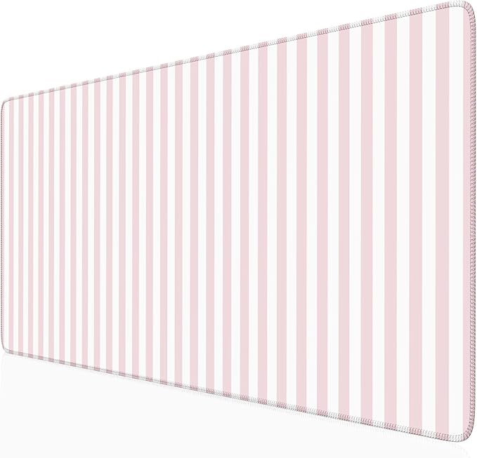 Light Pink Striped Desk Mat Cute Pastel XXL Large Gaming Mouse Pad Desk Pad Kawaii Cozy Aesthetic Keyboard Laptop Computer Mat Home Office Decor for Women
