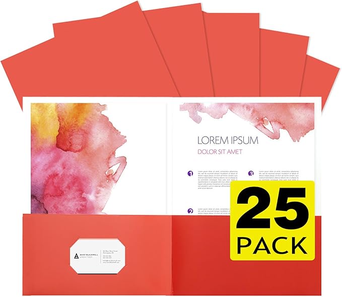 25pcs Red Folders with Two-Pockets Fit Letter Size Paper,Paper File Designed for Office,Home and Classroom Use