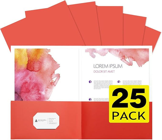 25pcs Red Folders with Two-Pockets Fit Letter Size Paper,Paper File Designed for Office,Home and Classroom Use