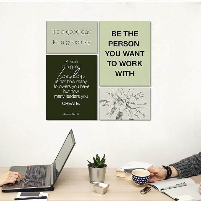 YEOION Sage Green Motivational Teamwork Office Wall Decor,Inspirational Team Work Wall Art Canvas Frame Artwork for Office Workplace Breakroom Wall Decor Set of 6