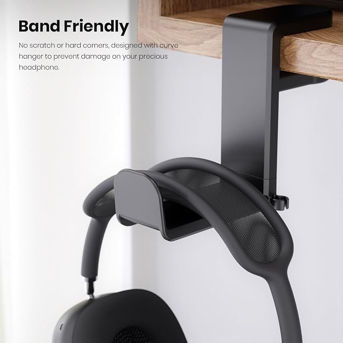 EURPMASK Rotating Headphone Stand,Adjustable Clamp-on Headset Holder Hanger | 360 Degree Swivel,Headset Hook Under Desk,No Residue,Cable Organizer,Soft Rubber Pads,Keep Headphones Secure&Desk Tidy,Black