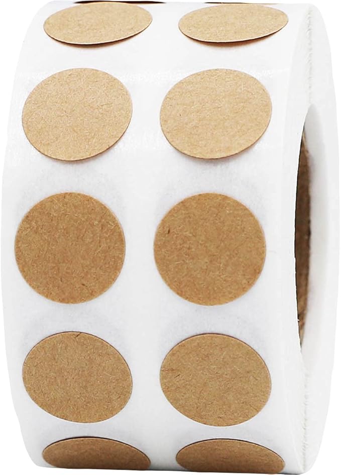 Brown Natural Kraft 1/2" Inch Round Adhesive Labels 1,000 Color Coding Dot Stickers for Efficient Inventory Management, Crafting Projects, and Organizational Tasks in Offices, Schools, and Homes