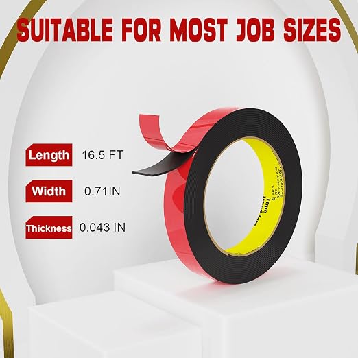 tapify Double Sided Tape Heavy Duty 0.71 x 16.5FT | Double Sided mounting Tape for Walls,vhb Strong for Car, LED Strip Light, Home/Office Decorr
