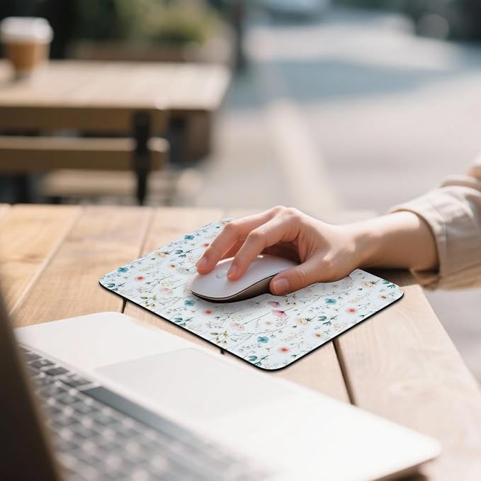 Mouse Pad for Desk with Stitched Edge, Premium Cute Washable Mouse Pads. Computer Mousepad with Non-Slip Rubber Base, Mousepads for Laptop, 9.25x7.75x0.12 inch (Soft Meadow)