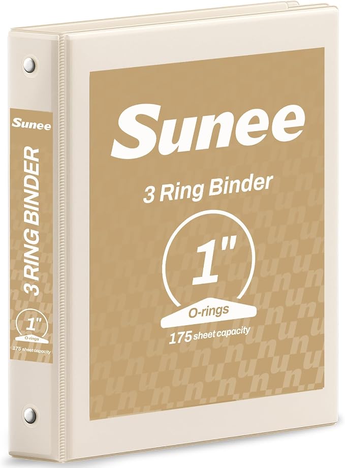 SUNEE 3 Ring Binder 1 Inch 1 Pack, Clear View Binder Three Ring PVC-Free (Fit 8.5x11 Inches) for School or Office Supplies, Gray-Brown