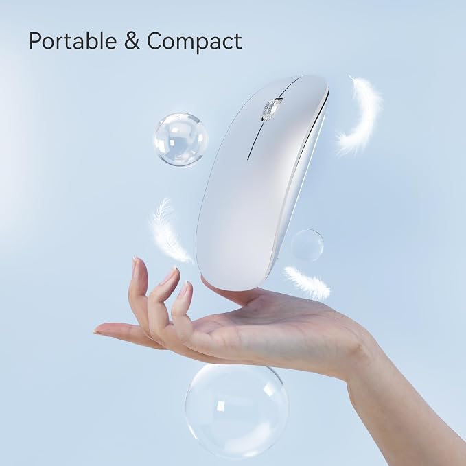 TENMOS M18 Bluetooth Mouse, USB C Rechargeable Wireless Mouse,Silent-Silver | Tri-Mode BT5.1/5.0+2.4G, Quiet Click, Portable, Battery Level Visible, USB Receiver,Type C Adapter, for Laptop/Macbook/iPad