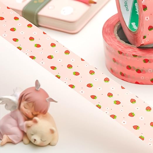 Designer Cute Packing Tape, Colorful Printing Shipping Tape, Carton Decorative Tape for Sealing Boxes, Strawberry, 1.77" x 110 yd