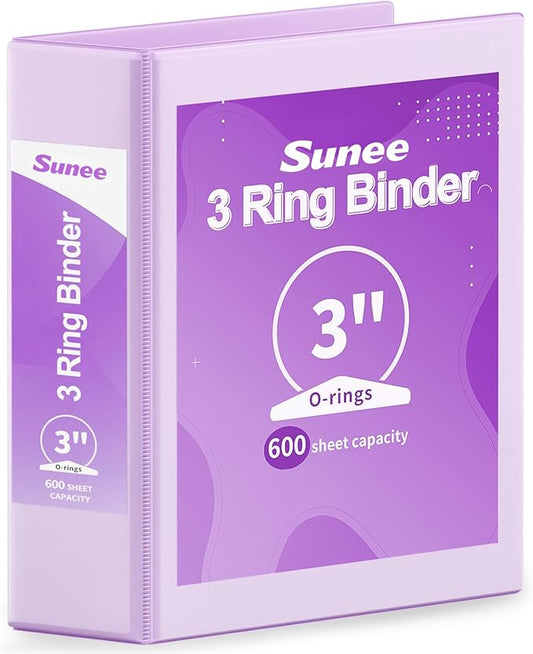 SUNEE 3 Ring Binder 3 Inch 1 Pack, Clear View Binder Three Ring PVC-Free (Fit 8.5x11 Inches) for School or Office Supplies, Purple