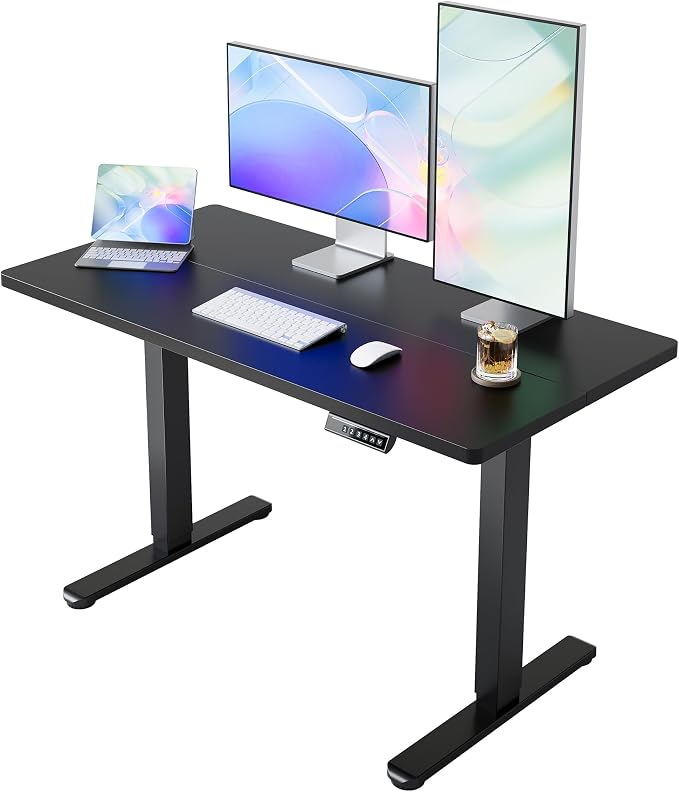 HUANUO 55x28 Inch Electric Standing Desk, Height Adjustable, Black | 176 Lbs Capacity, Smooth Home Office Desk, 4 Memory Presets & Headphone Hooks, 28.3–46.5 Inch Height Range, Easy to assemble