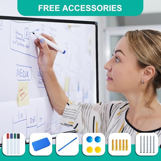 XIWODE 24x36 Inch Magnetic Dry Erase Whiteboard, Black Aluminum Frame Wall-Mounted, No Ghosting Anti-Stain Easy Clean for Home School Office Conference Room