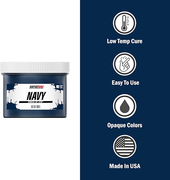 Rapid Cure® Screen Printing Ink Navy (8oz.) - Plastisol Ink for Screen Printing, Fast Curing Fabric Paint - Screen Print Direct®, USA Made