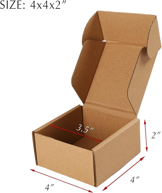 Brown Corrugated Cardboard Boxes - 4x4x2, 30 Pack Small Shipping Boxes for Mailing & Packaging