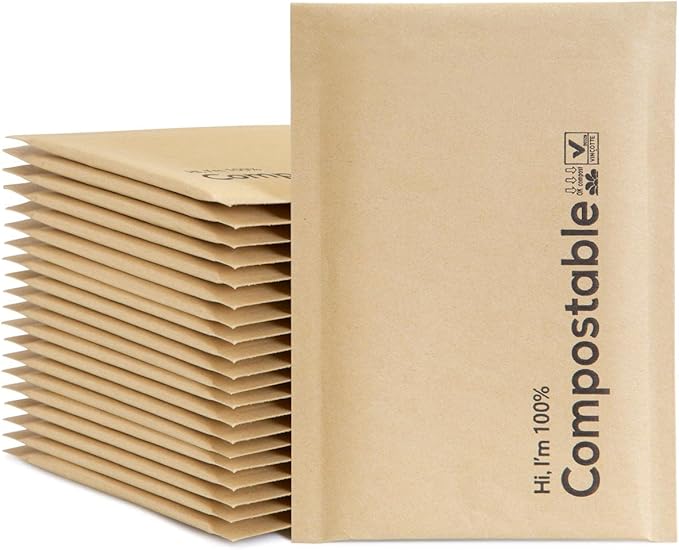 6x10 100% Biodegradable Bubble Mailers,25 Count Kraft Brown #0 Compostable Padded Packaging Wrap Envelopes Pouches Eco Friendly Self Seal Bags