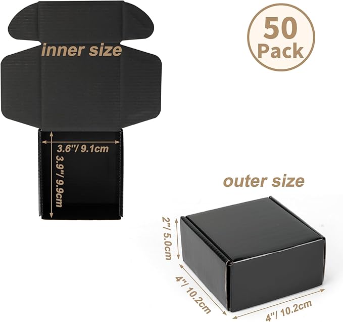 ZBEIVAN 4x4x2 Black Shipping Boxes Set of 50, Corrugated Cardboard Mailer Boxes for Packaging Small Business Mailing Gifts